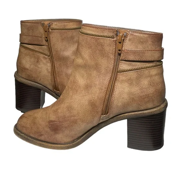 Gianni Bini Brown Ankle Boots Women Sz 9.5M 2 Sided Zip Buckle Belt Ankle Shoes - Picture 13 of 13